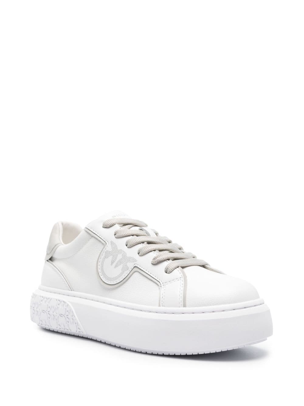 Shop Pinko Love Birds Leather Sneakers In White