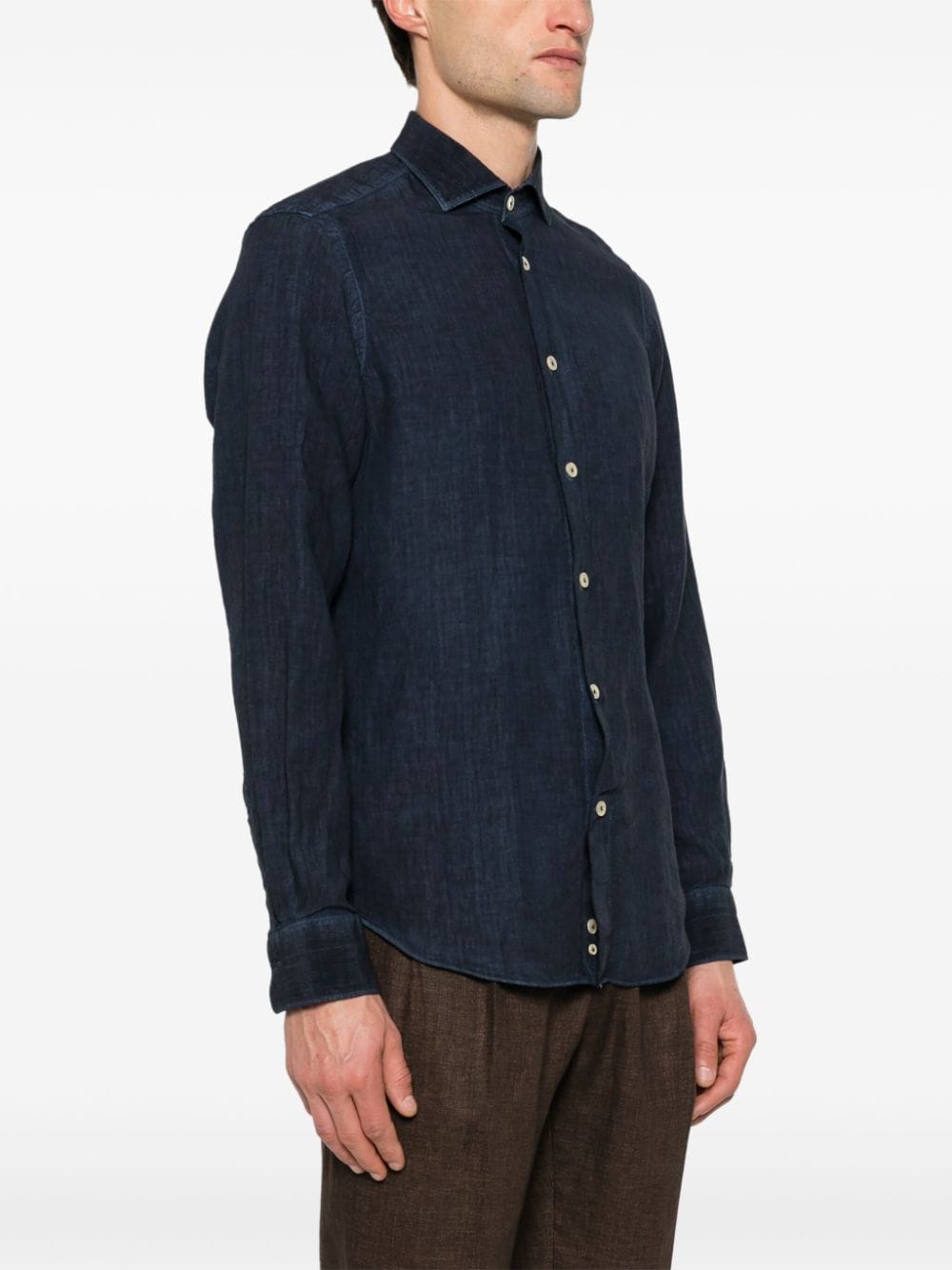 Shop Eleventy Mélange Poplin Linen Shirt In Blue