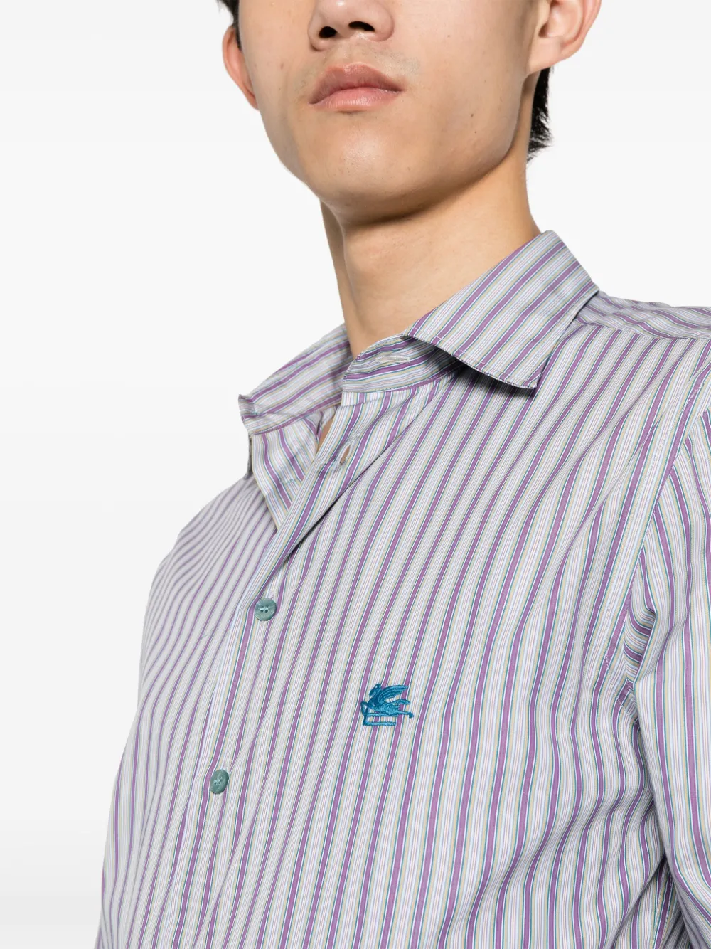 Shop Etro Striped Cotton Shirt In Purple