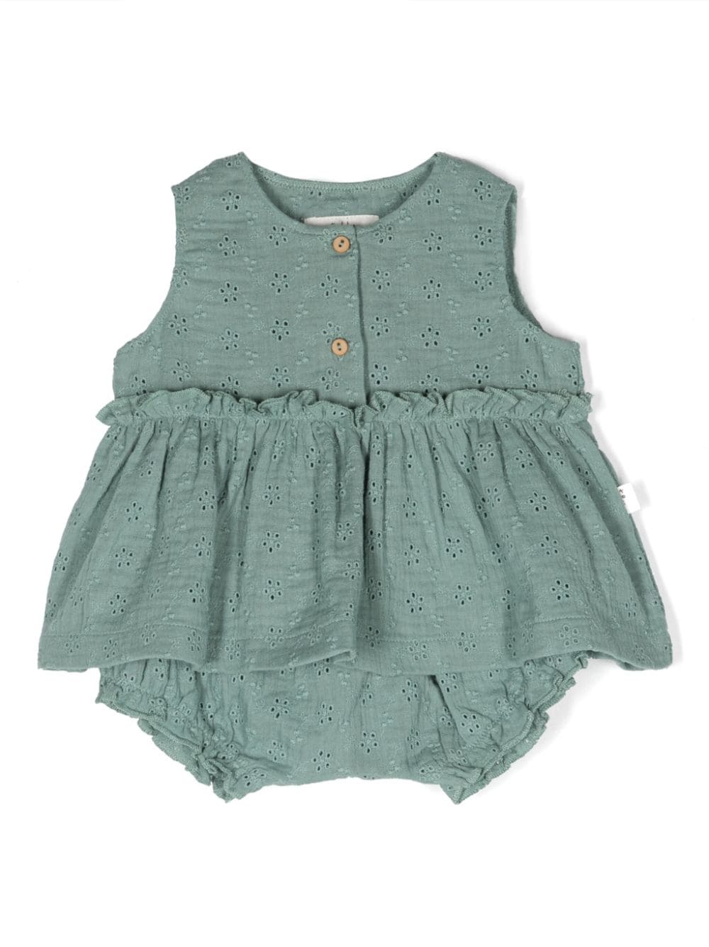 Teddy & Minou Babies' Broderie-anglaise Cotton Dress Set In Green