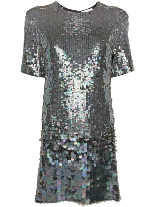 P.A.R.O.S.H. Sequinned Mini Shirt Dress | Grey | FARFETCH