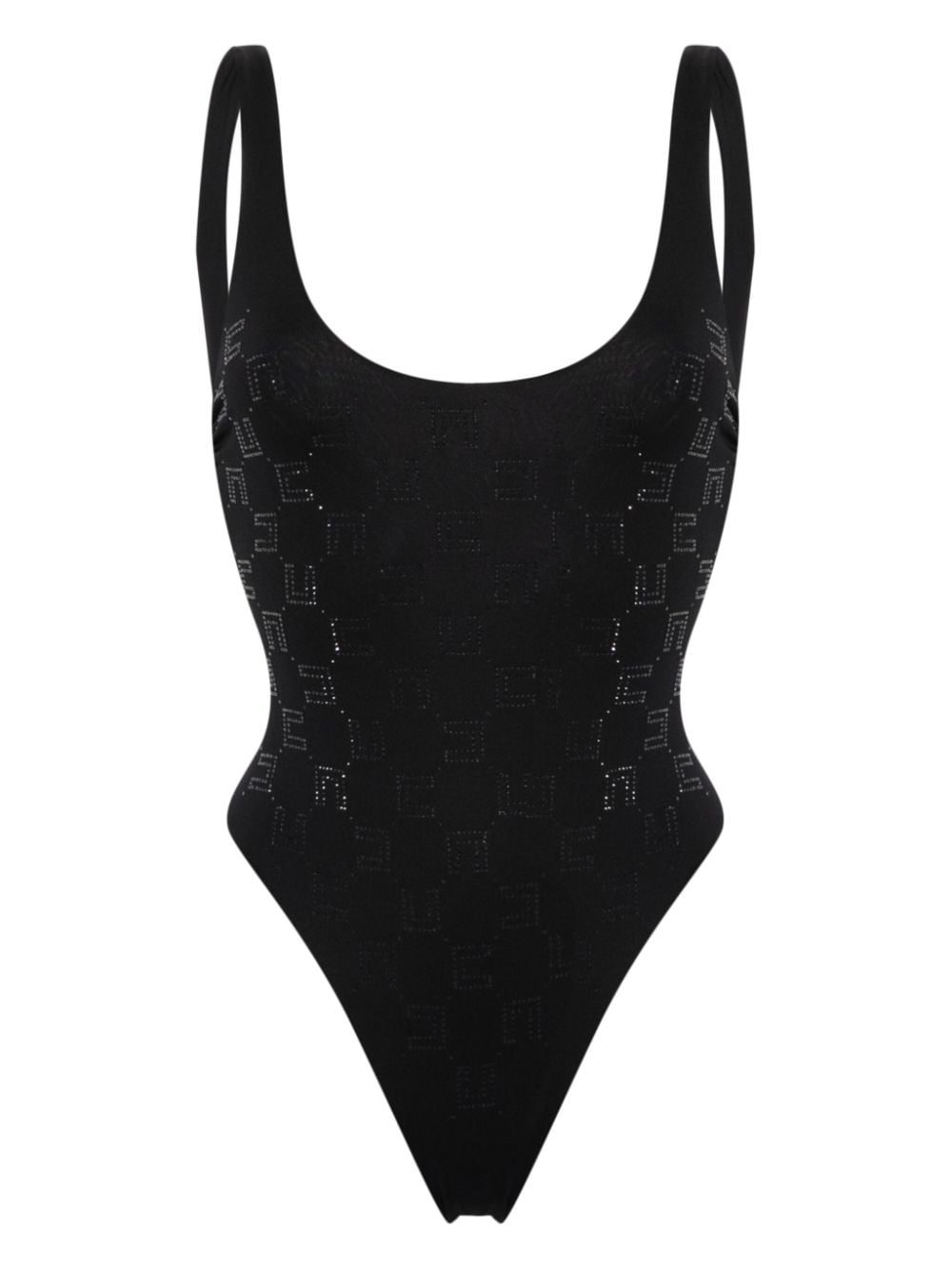 Shop Elisabetta Franchi Rhinestone-embellished Monogram Swimsuit In Black