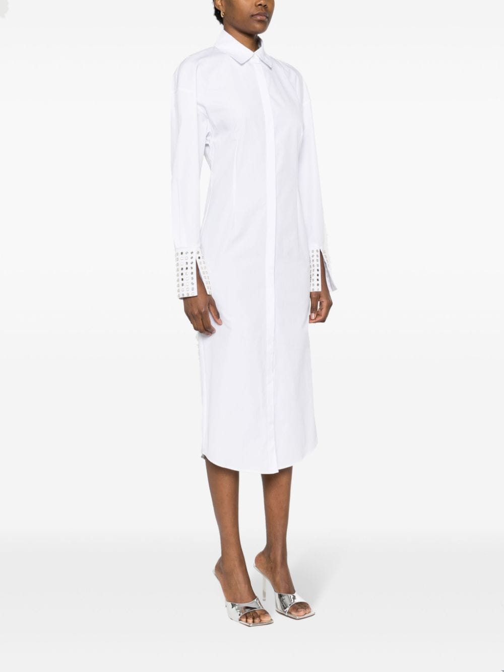 Shop Patrizia Pepe Stud Detailing Shirt Dress In White