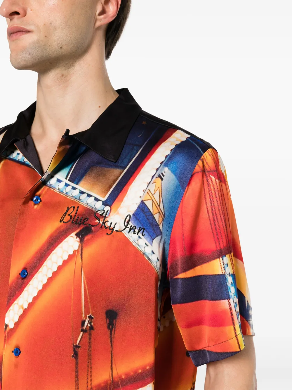 Shop Blue Sky Inn Graphic-print Twill Shirt In Orange