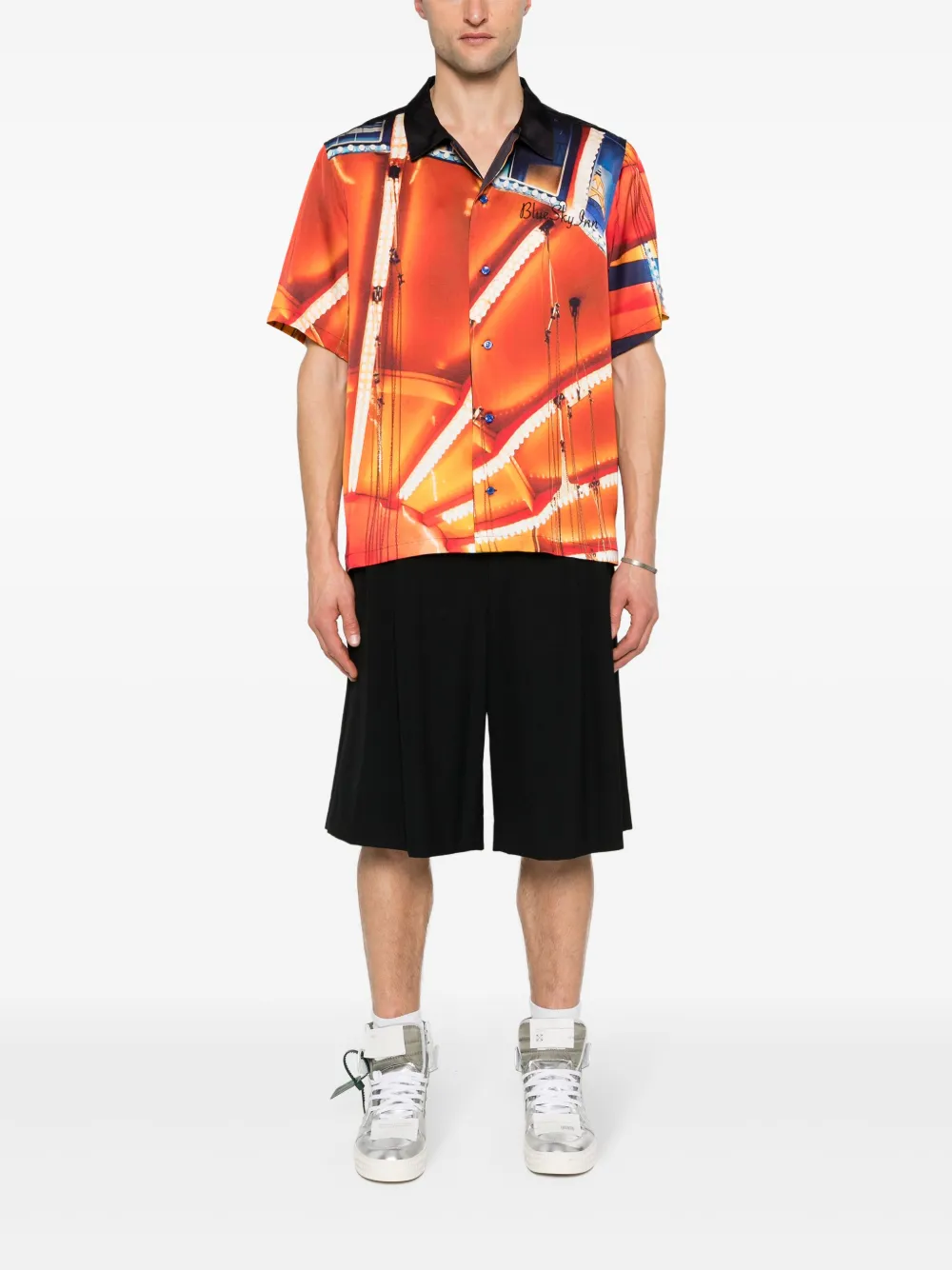 Shop Blue Sky Inn Graphic-print Twill Shirt In Orange