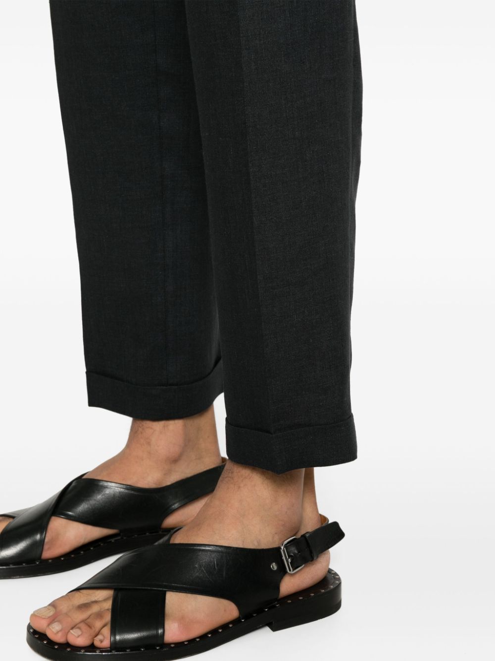 Shop Briglia 1949 Linen Tapered-leg Trousers In Black