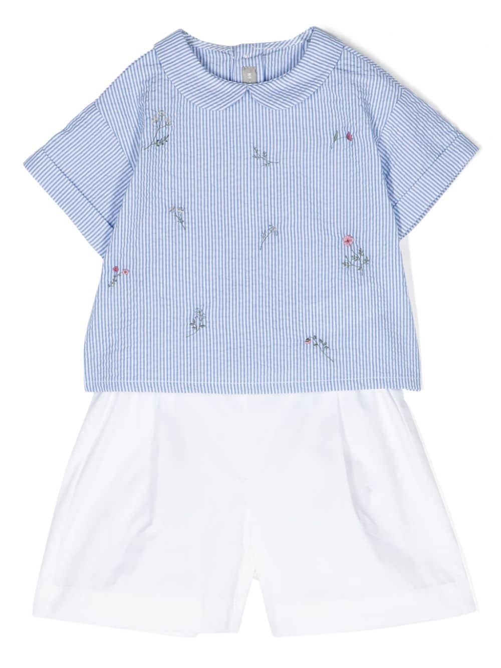 Il Gufo Babies' Striped Shorts Set In Blue