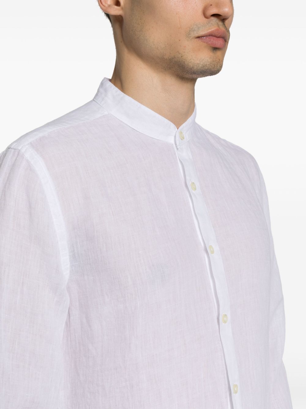 Shop 120% Lino Band-collar Linen Shirt In White