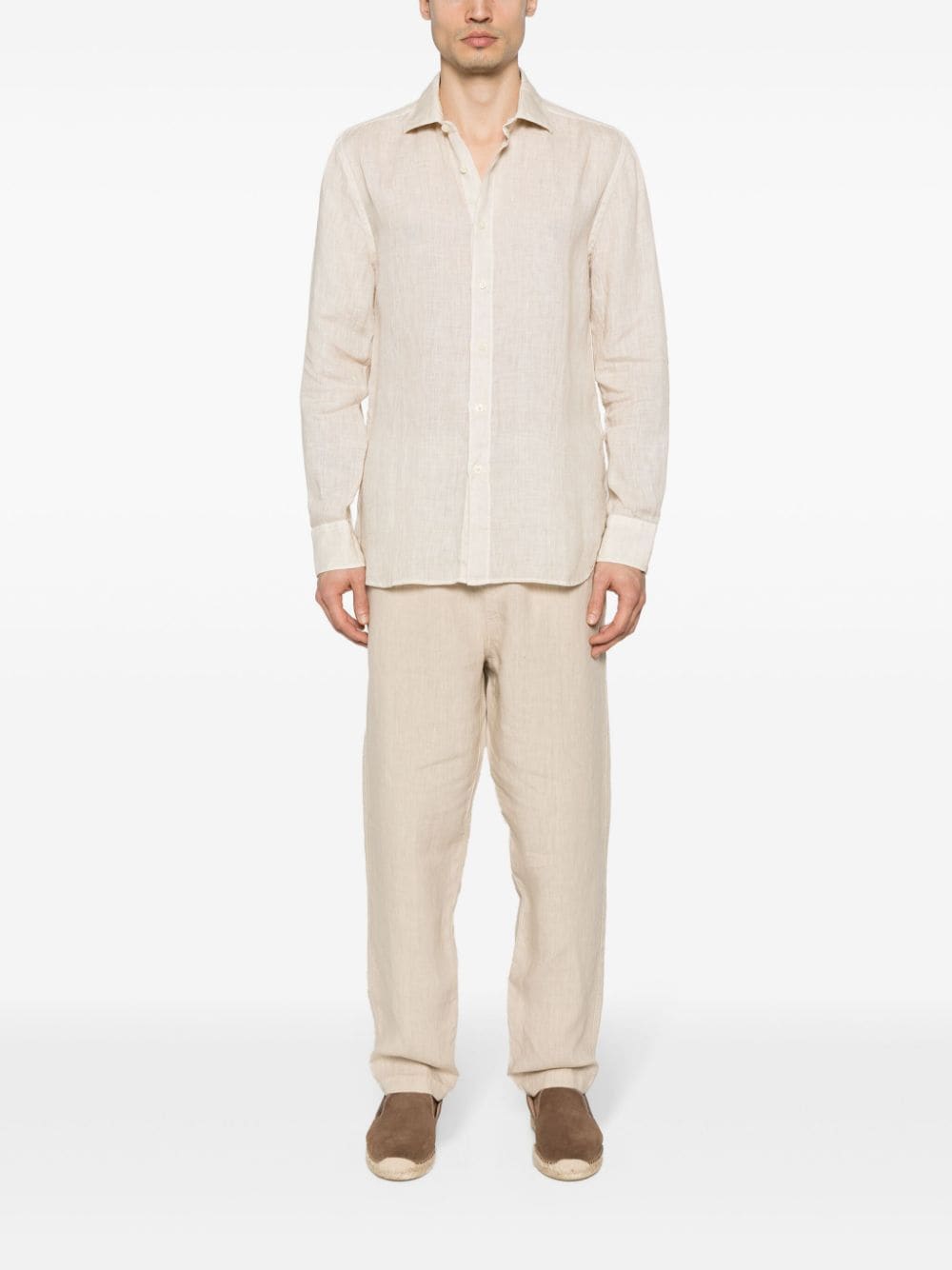 Shop 120% Lino Long-sleeves Linen Shirt In Neutrals
