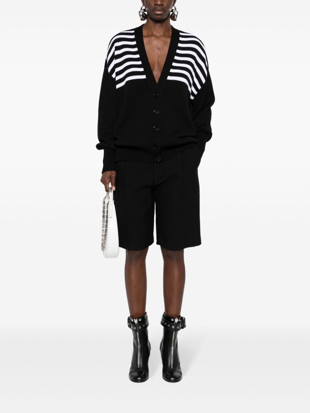 Shop Givenchy 4g Striped Cardigan In Black