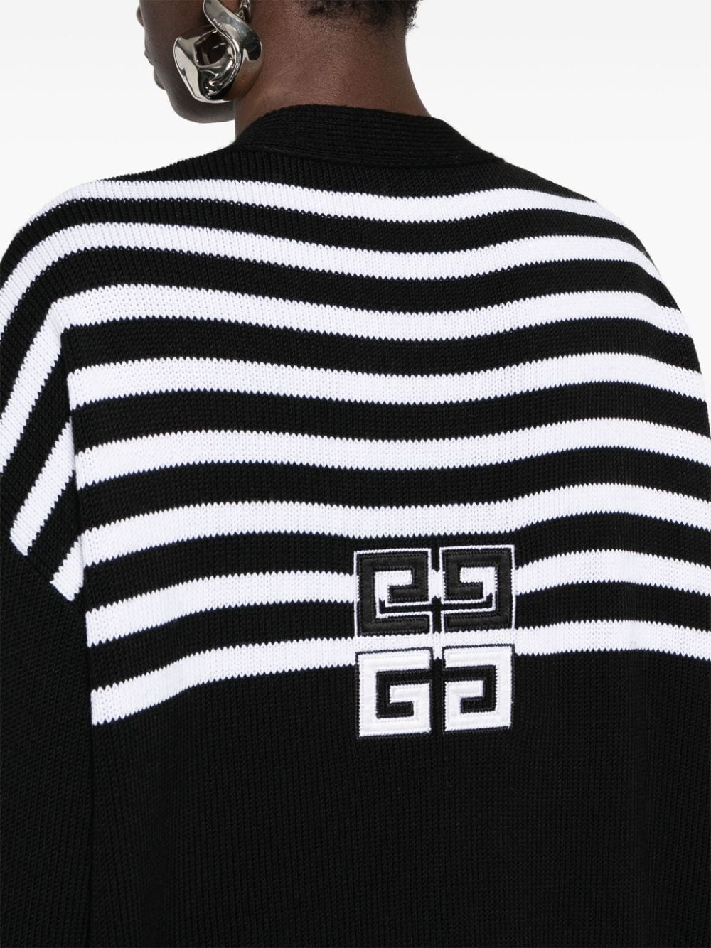 Shop Givenchy 4g Striped Cardigan In Black