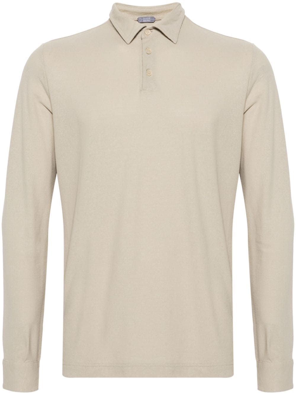 Zanone Long-sleeve Cotton Polo Shirt In Brown