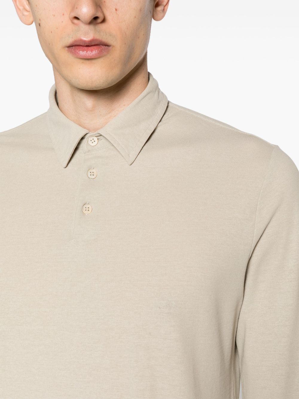 Shop Zanone Long-sleeve Cotton Polo Shirt In Brown