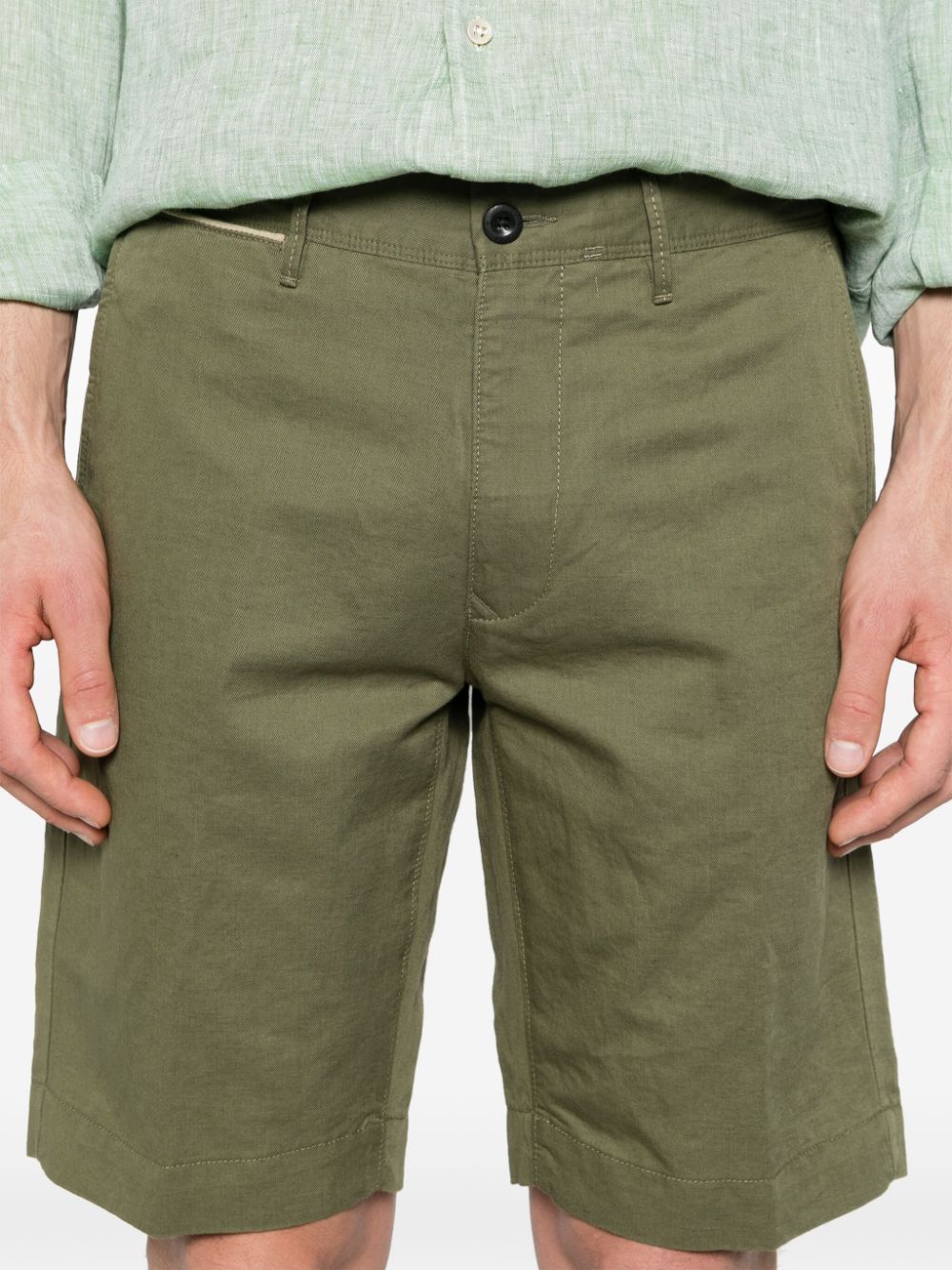 Shop Incotex Logo-embroidered Linen-blend Chino Shorts In Green