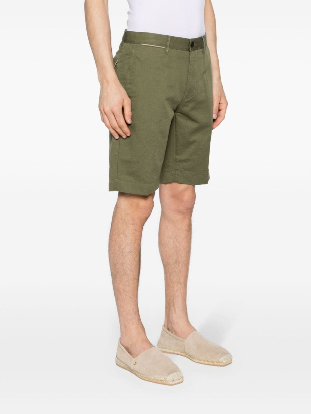 Shop Incotex Logo-embroidered Linen-blend Chino Shorts In Green