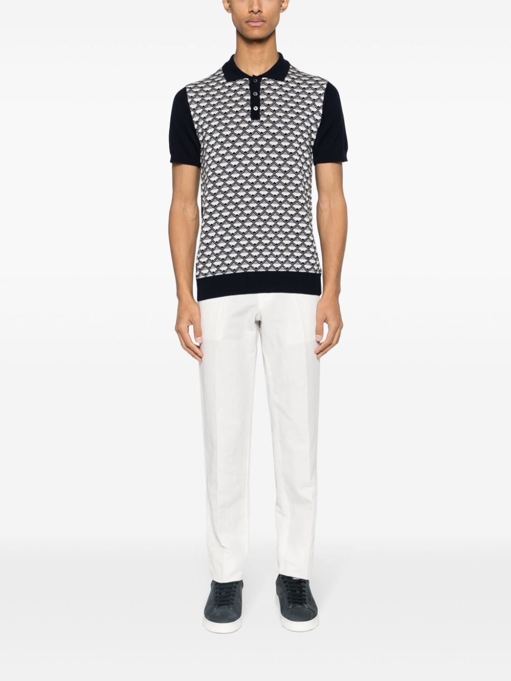Shop Zanone Geometric-intarsia Polo Shirt In Blue