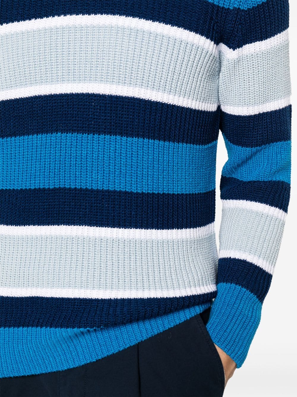 Shop Zanone Striped Ribbed-knit Jumper In Blue