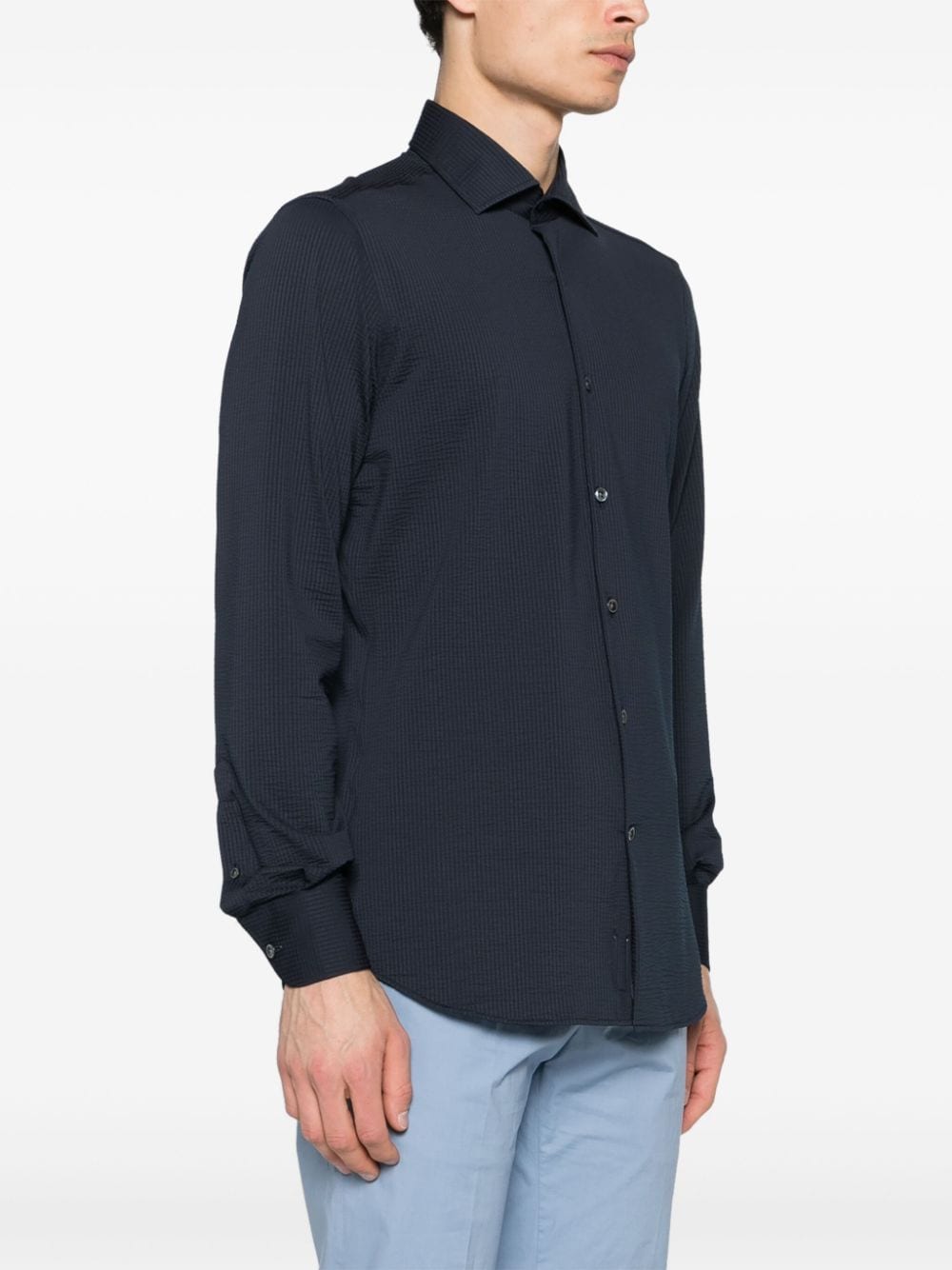 Shop Glanshirt Seersucker Cotton-blend Shirt In Blau
