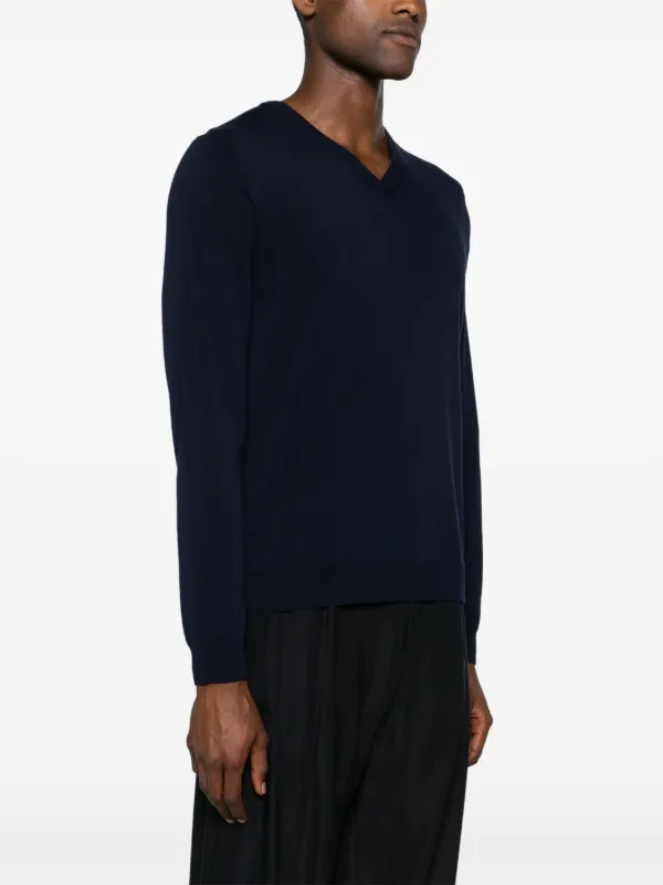 Zanone V-neck Cotton Jumper Blue FARFETCH TR