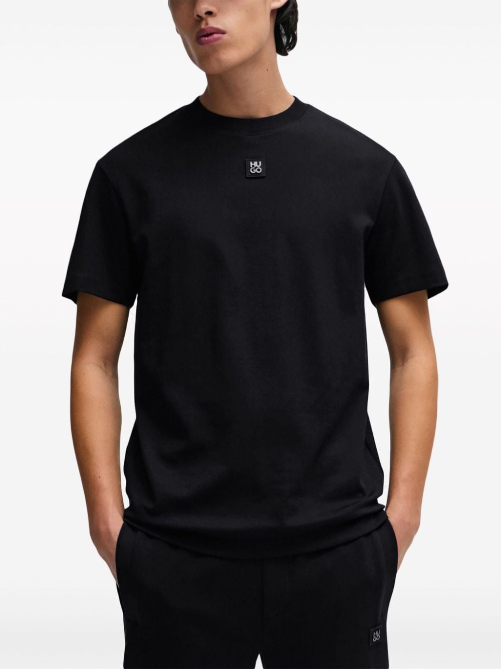 Shop Hugo Logo-patch Cotton T-shirt In Black