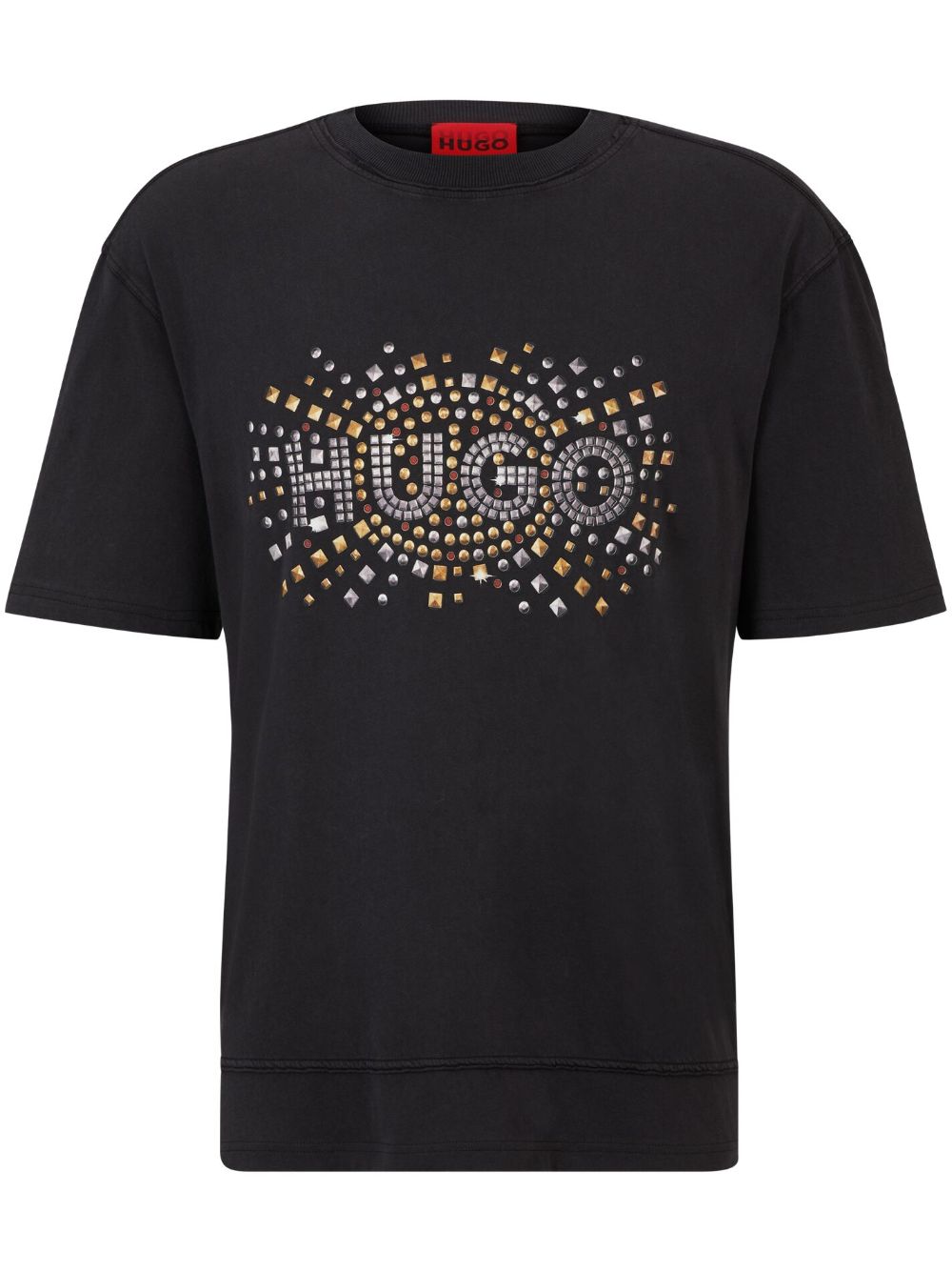 Hugo Logo-studded Cotton T-shirt In 黑色