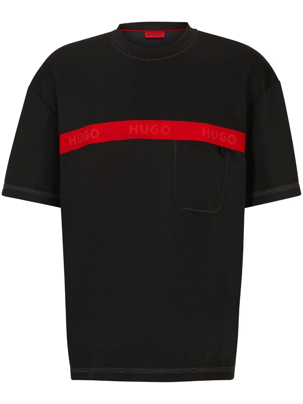 HUGO Camiseta com logo e estampa de listras | Preto | Image 1