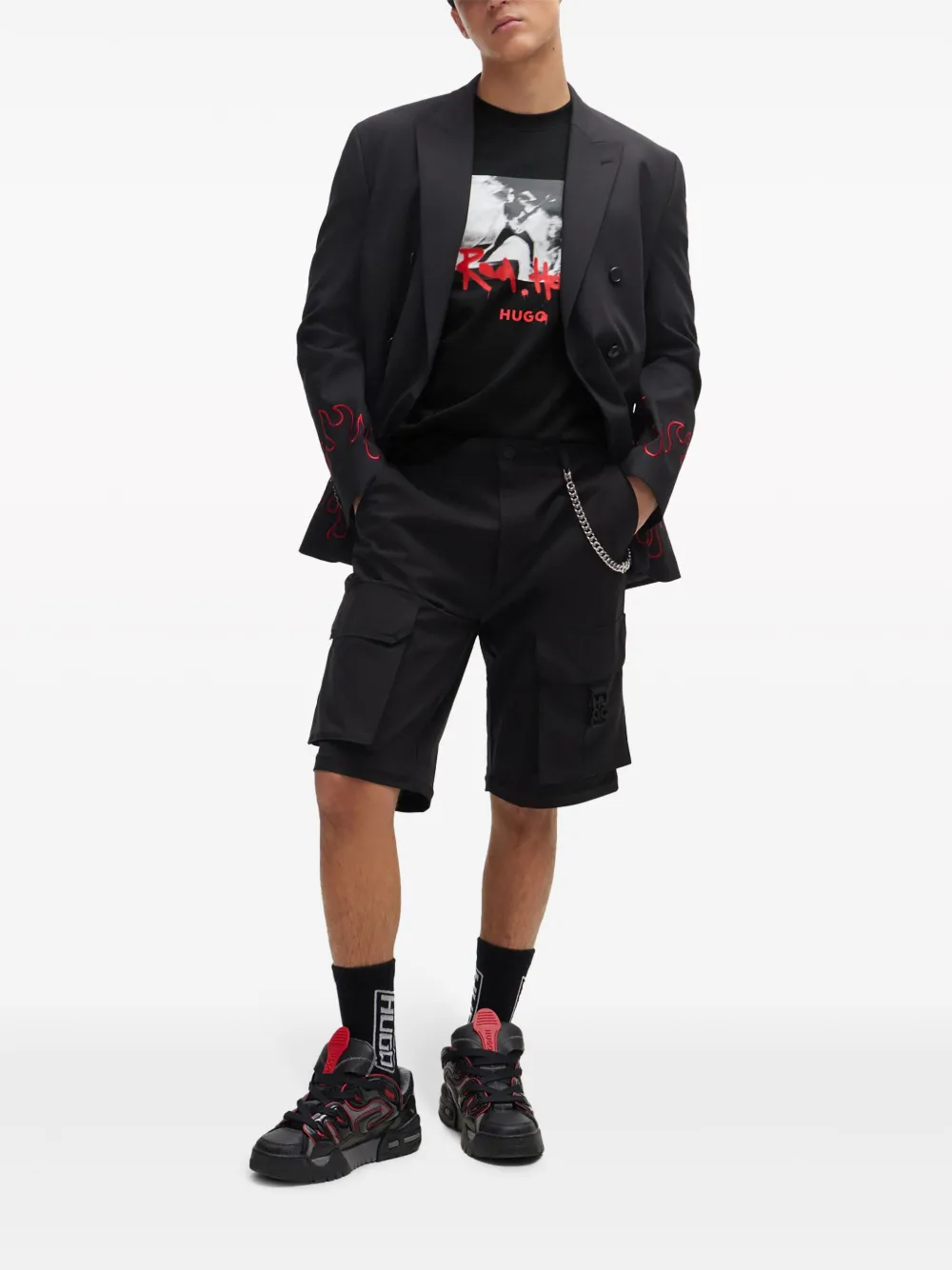HUGO T-shirt met fotoprint - Zwart