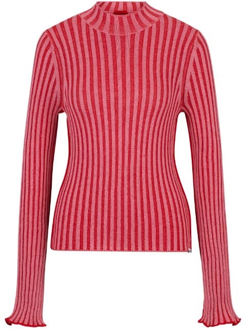 HUGO mock-neck striped cotton jumper