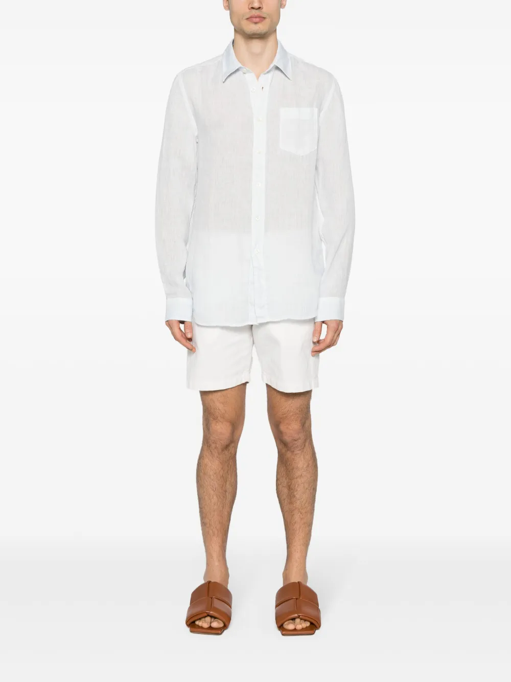 120% Lino long-sleeves linen shirt - Blauw