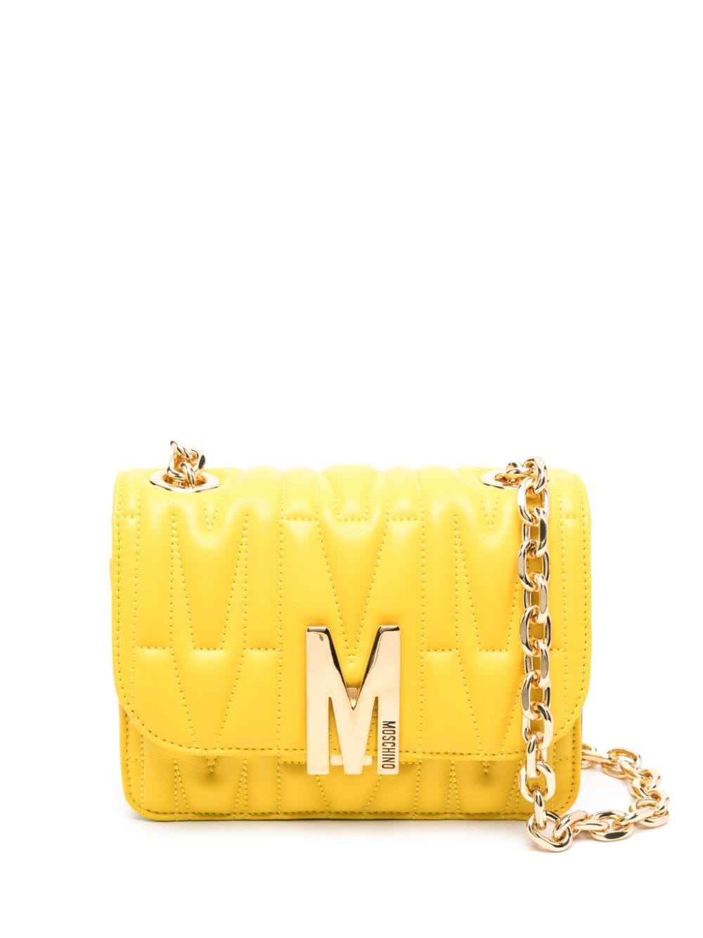 Moschino Small Logo-quilted Crossbody Bag In Yellow