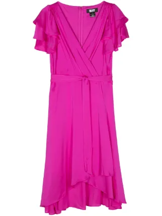 dkny hot pink dress DKNY Puffy Sleeves Hot Pink Sheath Dress