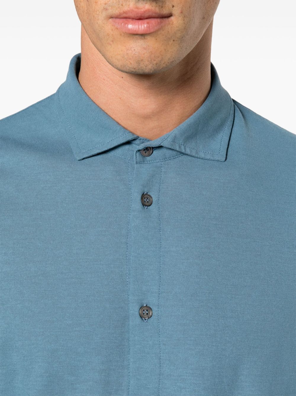 Shop Zanone Spread-collar Cotton Shirt In Blue