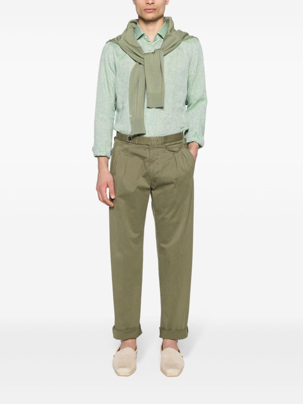 Shop Incotex Tapered-leg Twill Chino Trousers In Green