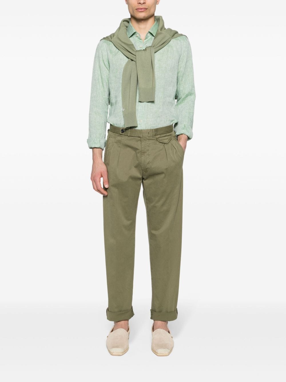 Incotex tapered-leg twill chino trousers - Groen