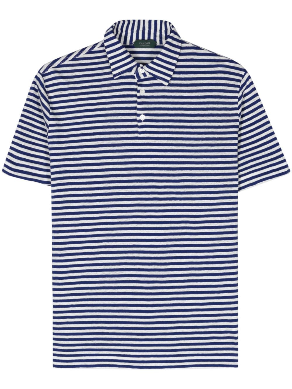 Zanone Striped Linen-blend Polo Shirt In Blue
