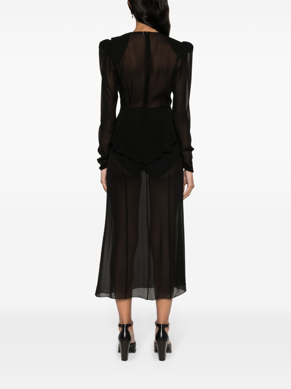 Shop Alessandra Rich Lace-jabot Silk Maxi Dress In Black