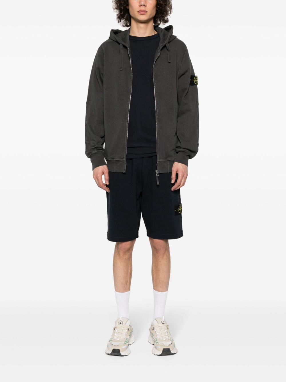 Shop Stone Island Compass Cotton Zip-up Hoodie In 灰色