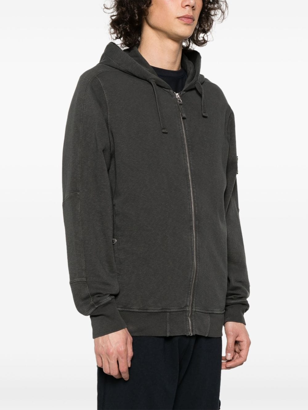 Shop Stone Island Compass Cotton Zip-up Hoodie In 灰色