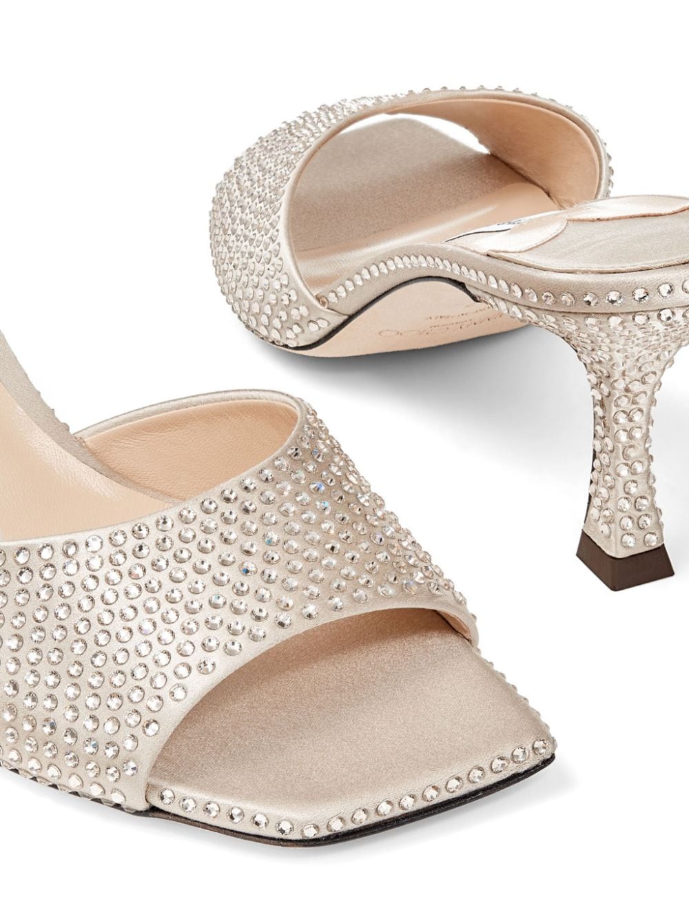 Shop Jimmy Choo Val 70mm Crystal-embellished Mules In Neutrals