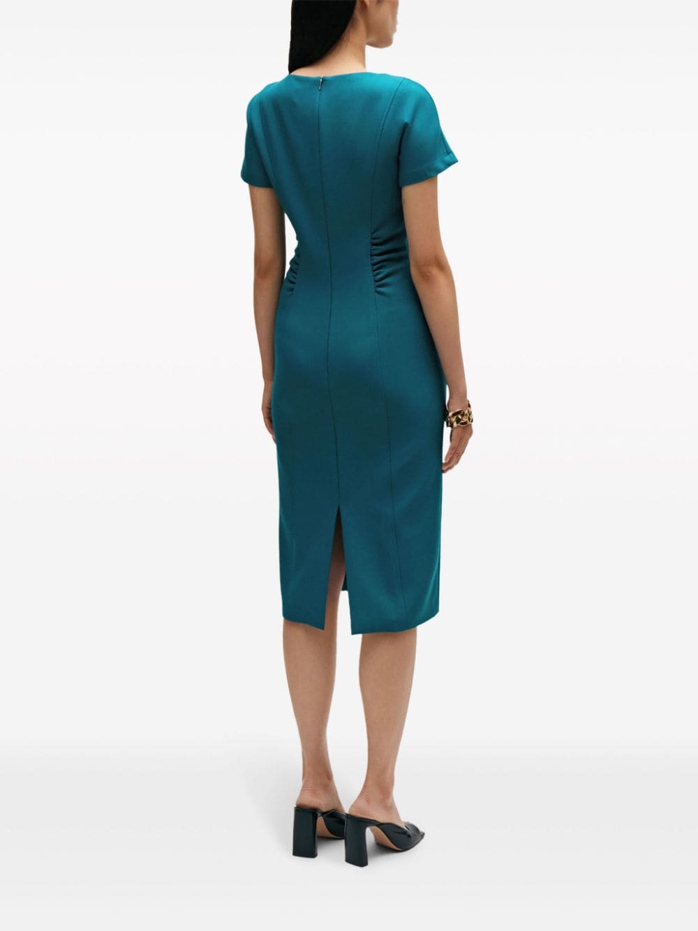Shop Hugo Boss Short-sleeve Ruched Midi Dress In Blue