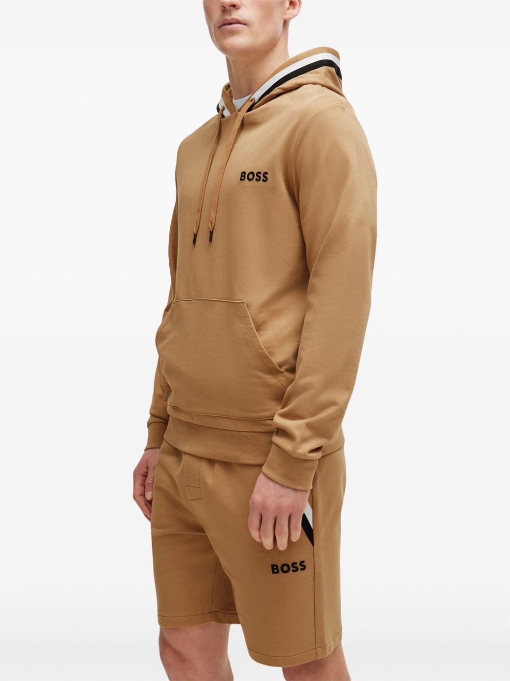 BOSS Katoenen hoodie met geborduurd logo Beige