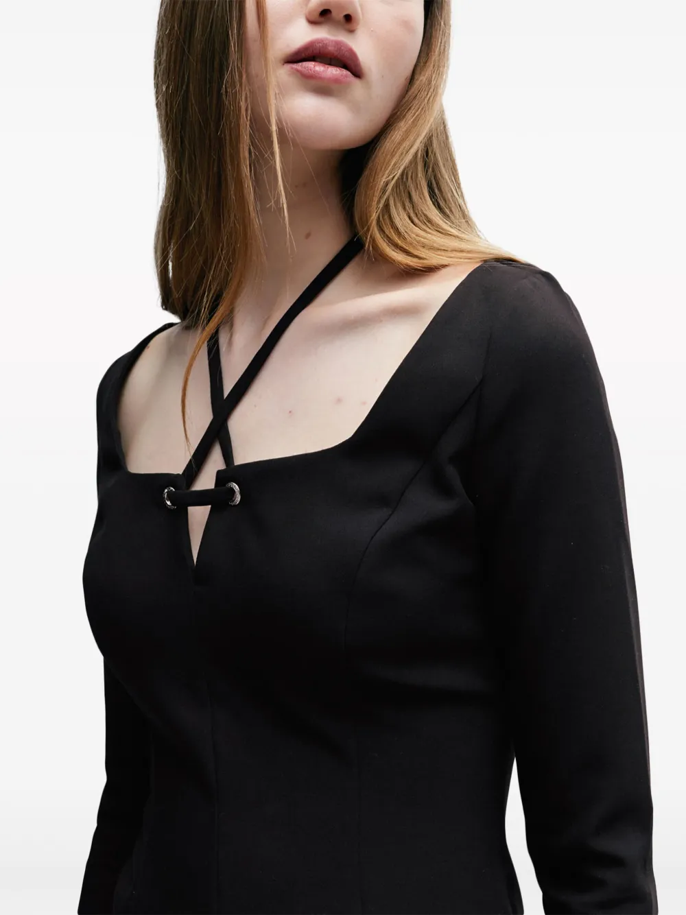 HUGO BOSS LACE-FRONT LONG-SLEEVE MINIDRESS 