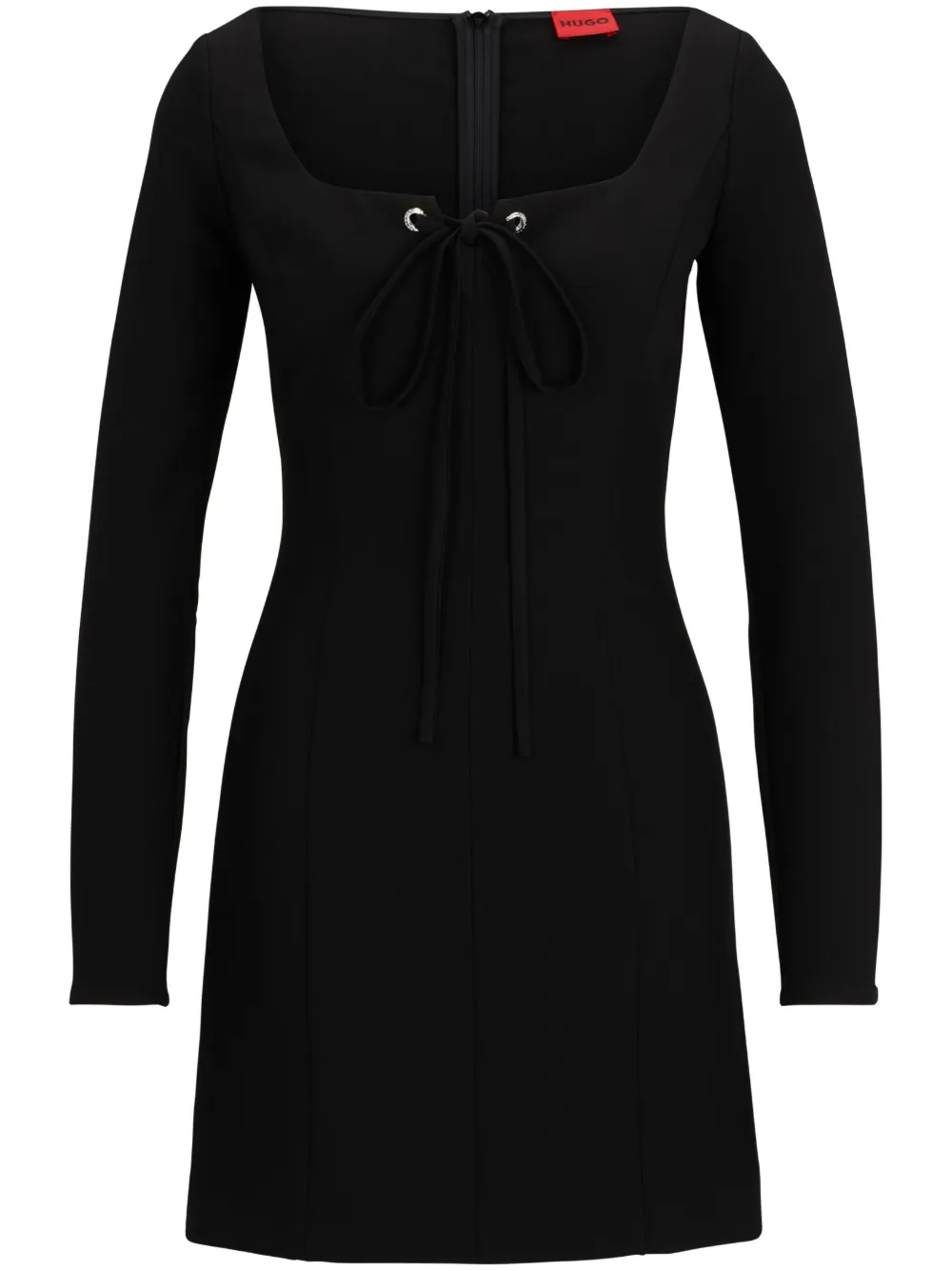 HUGO lace-front long-sleeve minidress | Black | Image 1