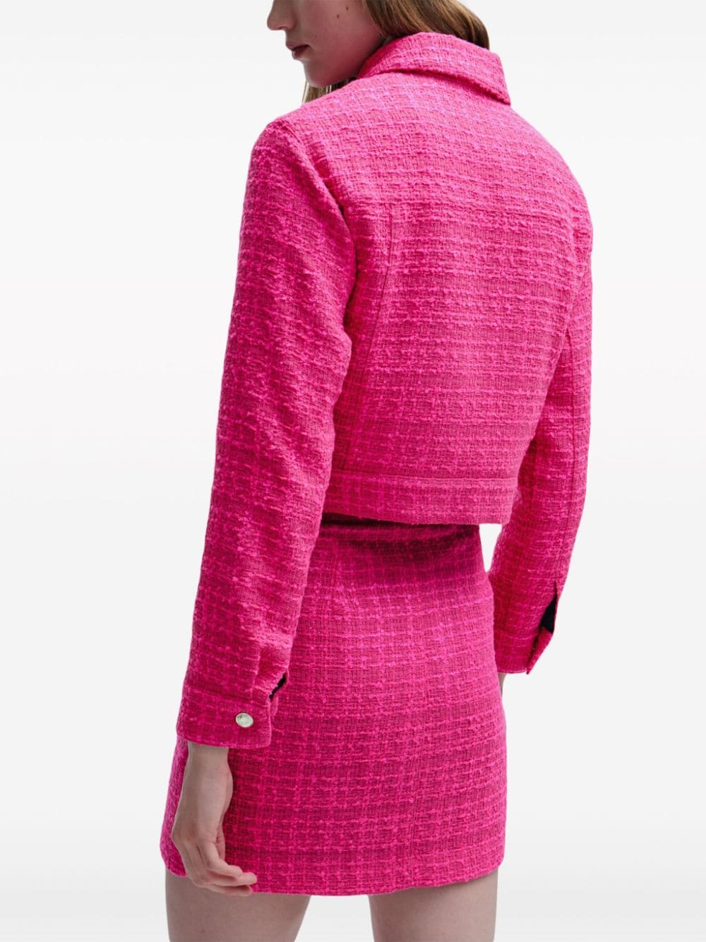 Shop Hugo Cropped Tweed Jacket In Pink