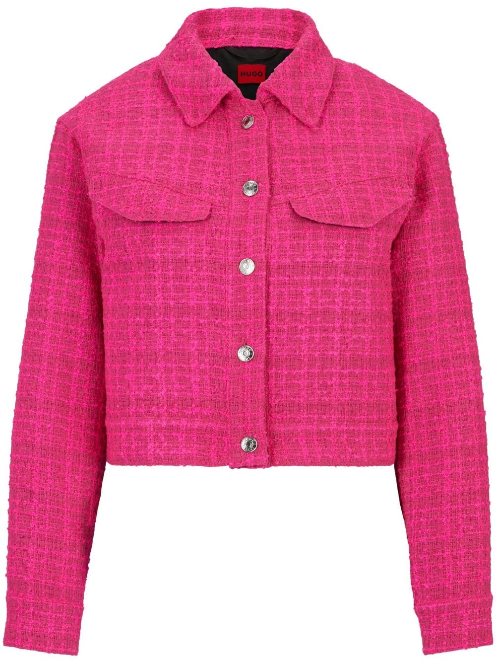 Shop Hugo Cropped Tweed Jacket In Pink