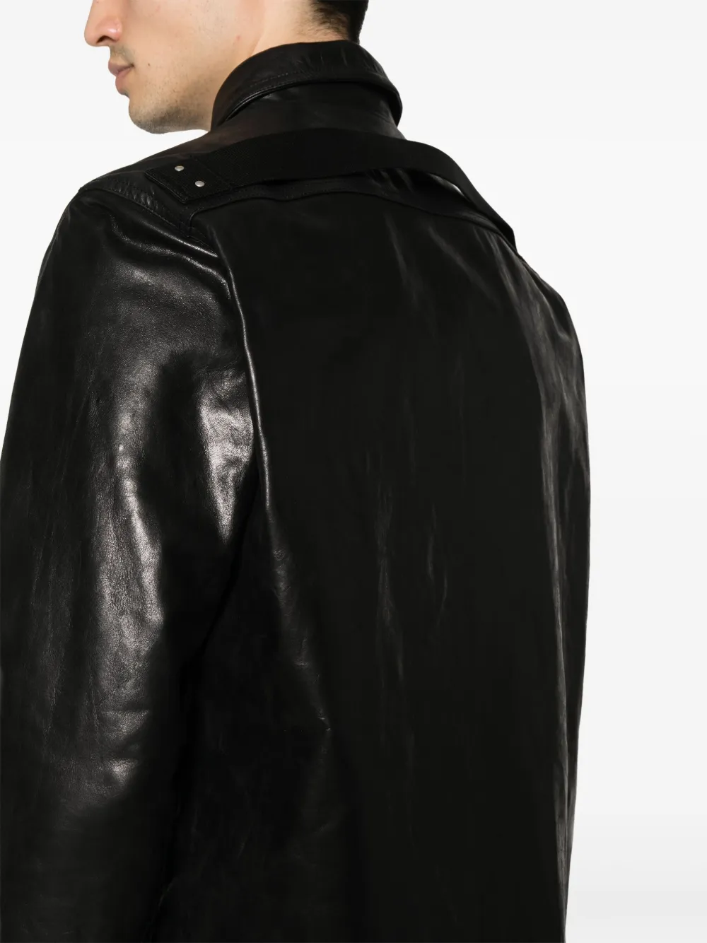 Shop Rick Owens Classic-collar Leather Jacket In Black