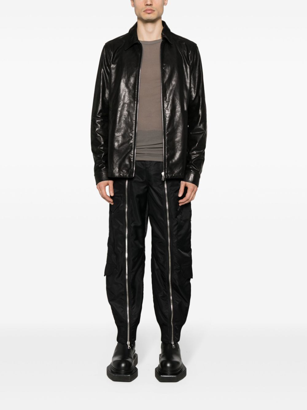 Shop Rick Owens Classic-collar Leather Jacket In Black