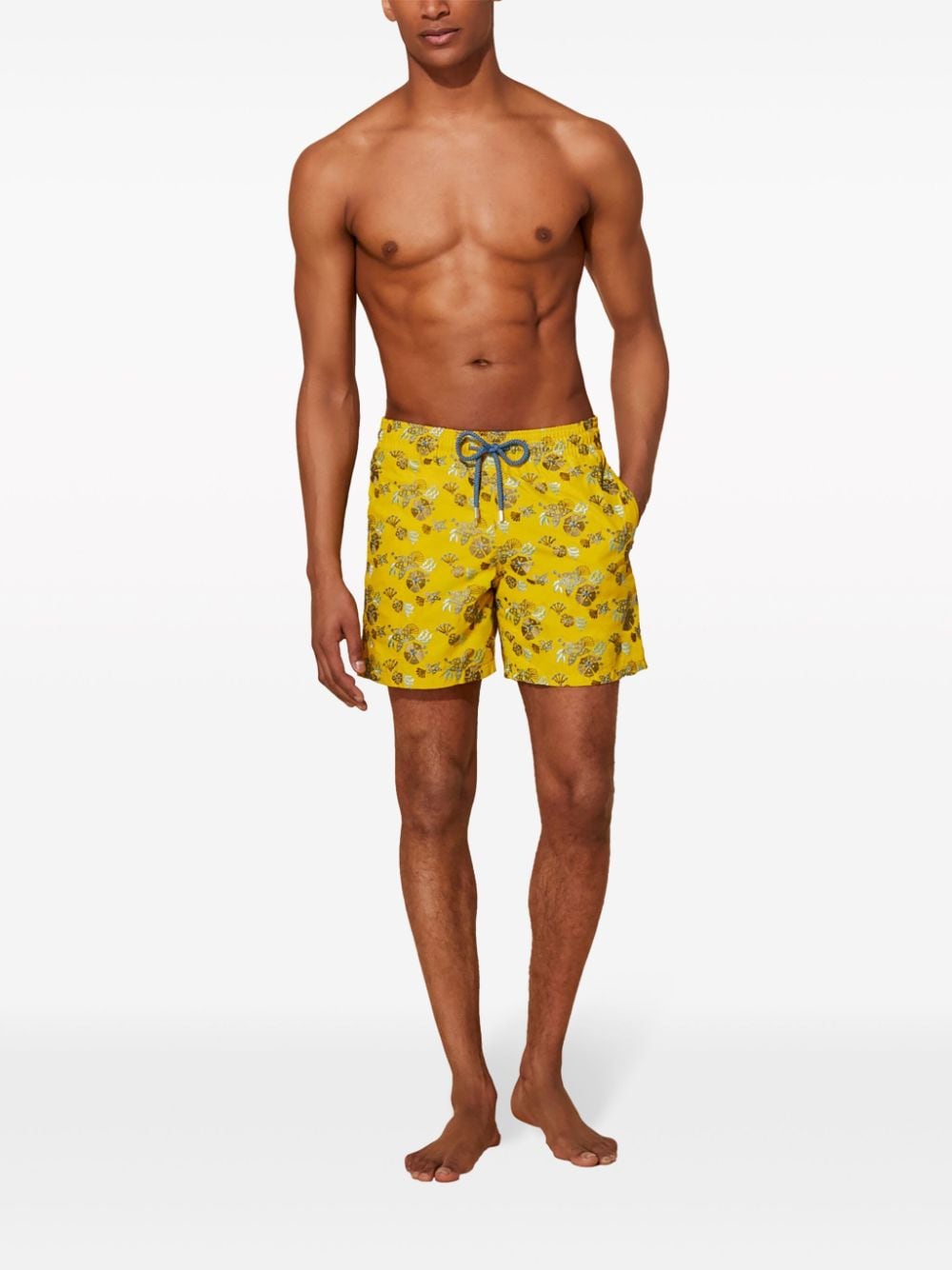 Shop Vilebrequin Floral-embroidered Swim Shorts In Yellow
