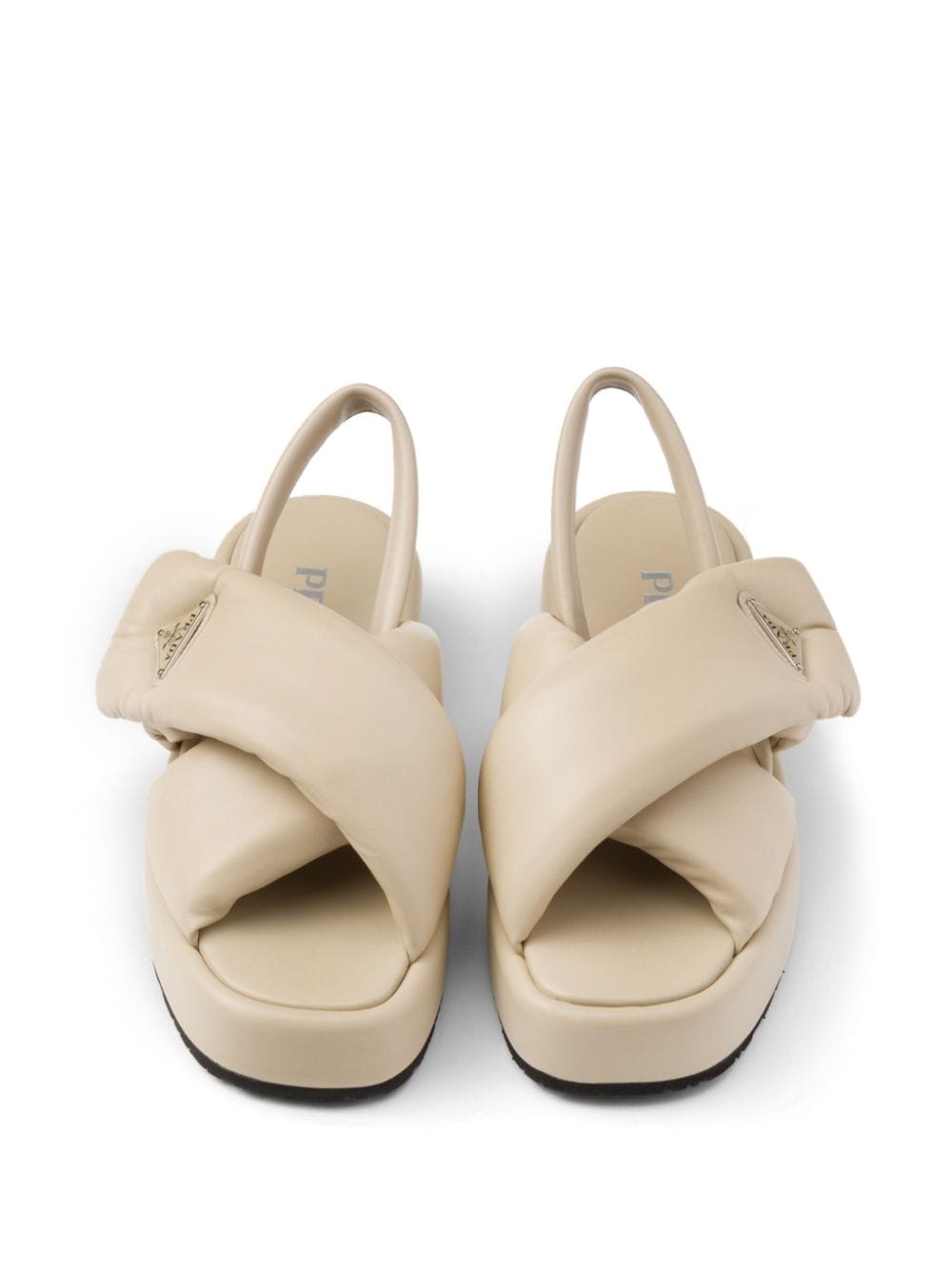 Shop Prada Triangle-logo Padded Sandals In Neutrals