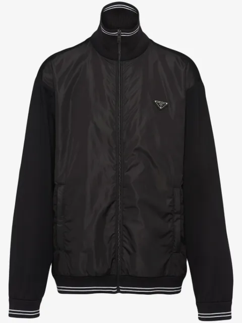 Prada triangle-logo panelled bomber jacket